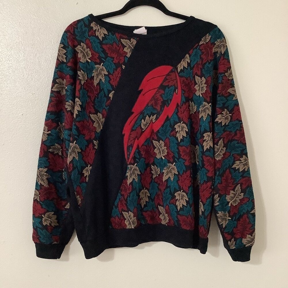 Vintage 90s Fall Sweatshirt L VTG 1990s Casual Autumn Novelty Wearable Art Retro